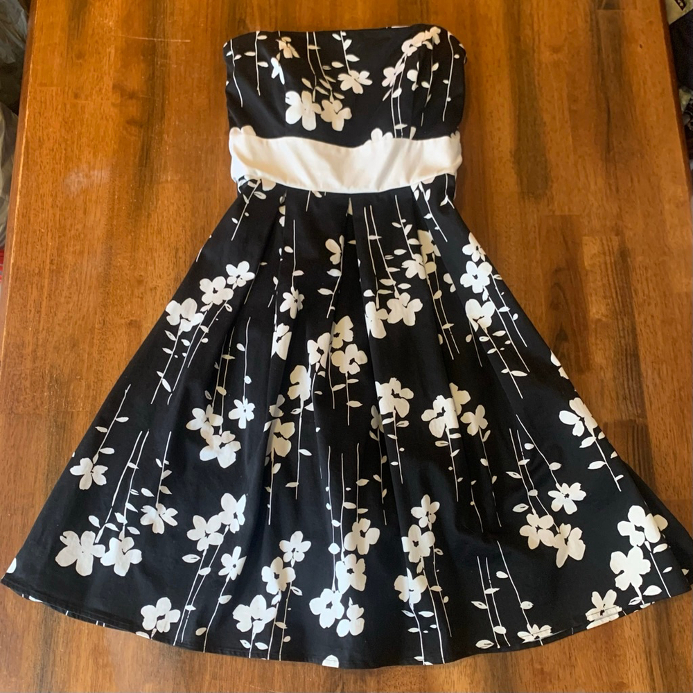 Alyn Paige dress 3/4 Black and White Floral A-line Wide Belted Sash